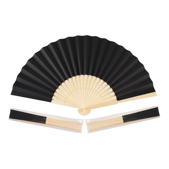SET OF 3 Black Folding Fans with Bamboo Frame - Picture 3 of 3